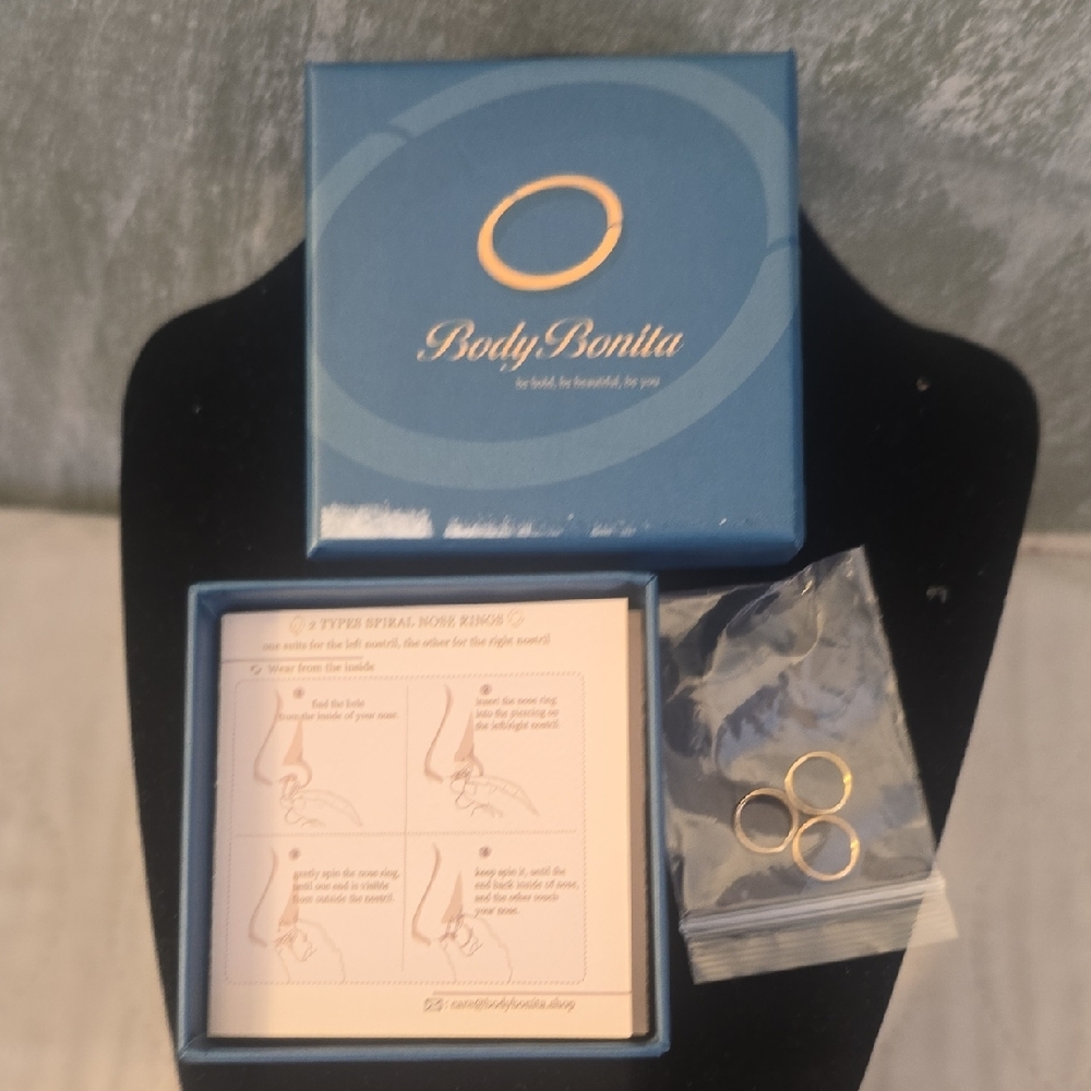 BodyBonita 3pcs Nose Rings Hoops 2 types Spiral Surgical Steel NIB